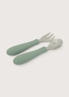 Set cuchara y tenedor silicona acero giratorios verde