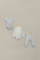 Conjunto 3 piezas bodies y pantalón azul de bebé niño