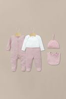 Conjunto 5 piezas rosado con corazones de bebé niña