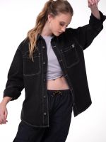 Camisa Denim Manga Larga Mujer Oversized Negro