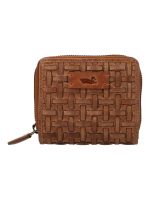 Billetera Cuero Mujer Fd Braid Zipper Café