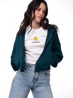 Polerón Mujer Waffle-Knit Cropped Verde Oscuro