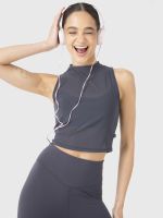 Peto Deportivo Mujer Crop Mesh-Back Gris Oscuro