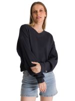 Polerón Cuello en V Mujer Oversize Waffle Grafito