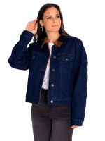 Chaqueta Denim Mujer Denim Plaid-Lined Jacket Azul