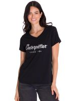 Polera Metallic Script V-Neck Mujer Negra