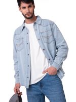 Camisa Denim Manga Larga Hombre Western Celeste