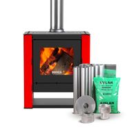 Pack Estufa a Leña Gold 500 BV Rojo + kit de Instalación