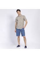 Camisa Manga Corta Estampada Diseño Slim Fit Botón Cuello Café