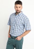 Camisa Fantasia Premium Manga Corta Boton Cuello Azul