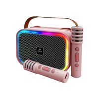 Mini Parlante Karaoke Infantil Luces Con 2 Microfonos Inalambricos Mlab 9589 Rosado