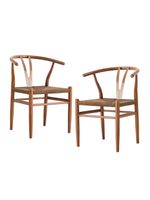 Set 2 Sillas de Comedor Wishbone Relan Makati Acero Ratán