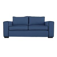 Sofá Gabro Chenille Tipo Lino Azul 3 Cuerpos