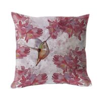 FUNDA COJÍN ALGODÓN PICAFLOR Y FLOR FUCSIA  45X45