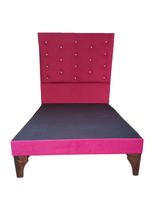 Base Cama Europea 1.5 plazas + Respaldo a Piso Fucsia Felpa Diamante