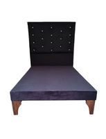 Base Cama Europea 1.5 plazas + Respaldo a Piso Negro Felpa Botón Diamante