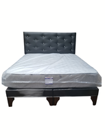 Cama Europea 2Plazas Negro Eco Cuero Botón Diamante