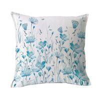 FUNDA COJÍN ALGODÓN FLORCITAS Y MARIPOSAS TURQUESA 45X45