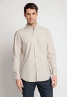 Camisa Hombre Manga Larga Oxford Listada Beige