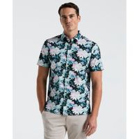 Camisa Hombre Manga Corta Estampada Negro 4KSW7005