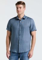 Camisa Hombre Lino Manga Corta Azul 4KSW7059