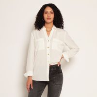 Blusa Manga Larga Tencel Abotonada En Elantero Y Bolsillos