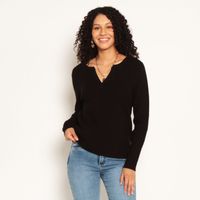 Sweater Manga Larga   Escote V