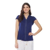 Polera Manga Corta Solido Escote V Con  Aplicacion