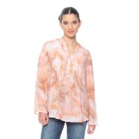 Blusa Manga Larga  Estampada Escote V Abotonada  En Delantero