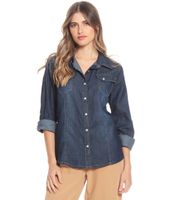 Blusa Manga Larga Ajustable Demim Con Bolsillos Y Tapeta