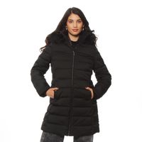 Parka Larga Con Cierre Manga Larga Con Aplicacion En Capucha