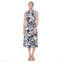 Vestido Sin Manga Estampado Abotonado En Delantero Y Cinturon