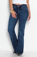 Jeans Flare Tiro Bajo Pretina Basica   Un Boton