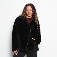 Chaqueta Manga Larga Piel Ecologica Con Cierre Y Bolsillos