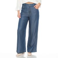 Pantalon Lyocell Wide Leg Tiro Alto Pretina Basica 1 Boton