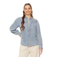 Blusa Manga  Larga  Lyocell Abotonada En Delantero