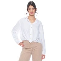 Blusa Manga Larga   Abotonada En Delantero