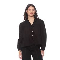 Blusa Manga Larga Solida Con Lazo En Delantero