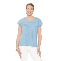 Polera Manga Corta Solida Con Aplicacion En Delantero Escote Redondo