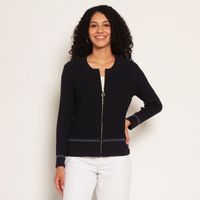 Chaleco Manga Larga Con Cierre En Delantero Y Escote Redondo