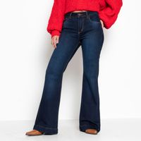 Jeans Tiro Alto Flare Pretina 2 Botones
