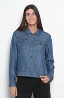 Chaqueta Manga Larga Tencel Abotonada En Delantero Y Bolsillos