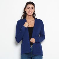 Chaleco Manga Larga Solido   Con Bolsillo