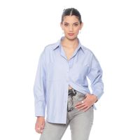 Blusa Manga Larga Abotonada Con Bolsillos Y Aplicacion Hombro