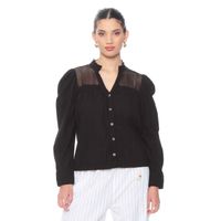 Blusa Manga Larga Brodery Abotonada En Delantero Y Aplicacion