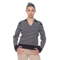 Sweater Manga Larga Listado Escote V Con Cuello