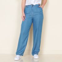 Pantalon Tencel Wide Leg Tiro Alto Pretina Basica 1 Boton