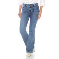 Jeans Cargo Flare Tiro Alto Pretina Media Dos Botones