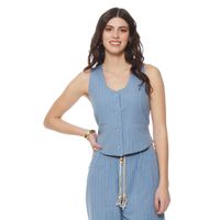 Vest Sin Manga Lino Listado Abotonado En El Delantero