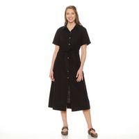 Vestido Camisero Manga Corta Con Lazo En Cintura